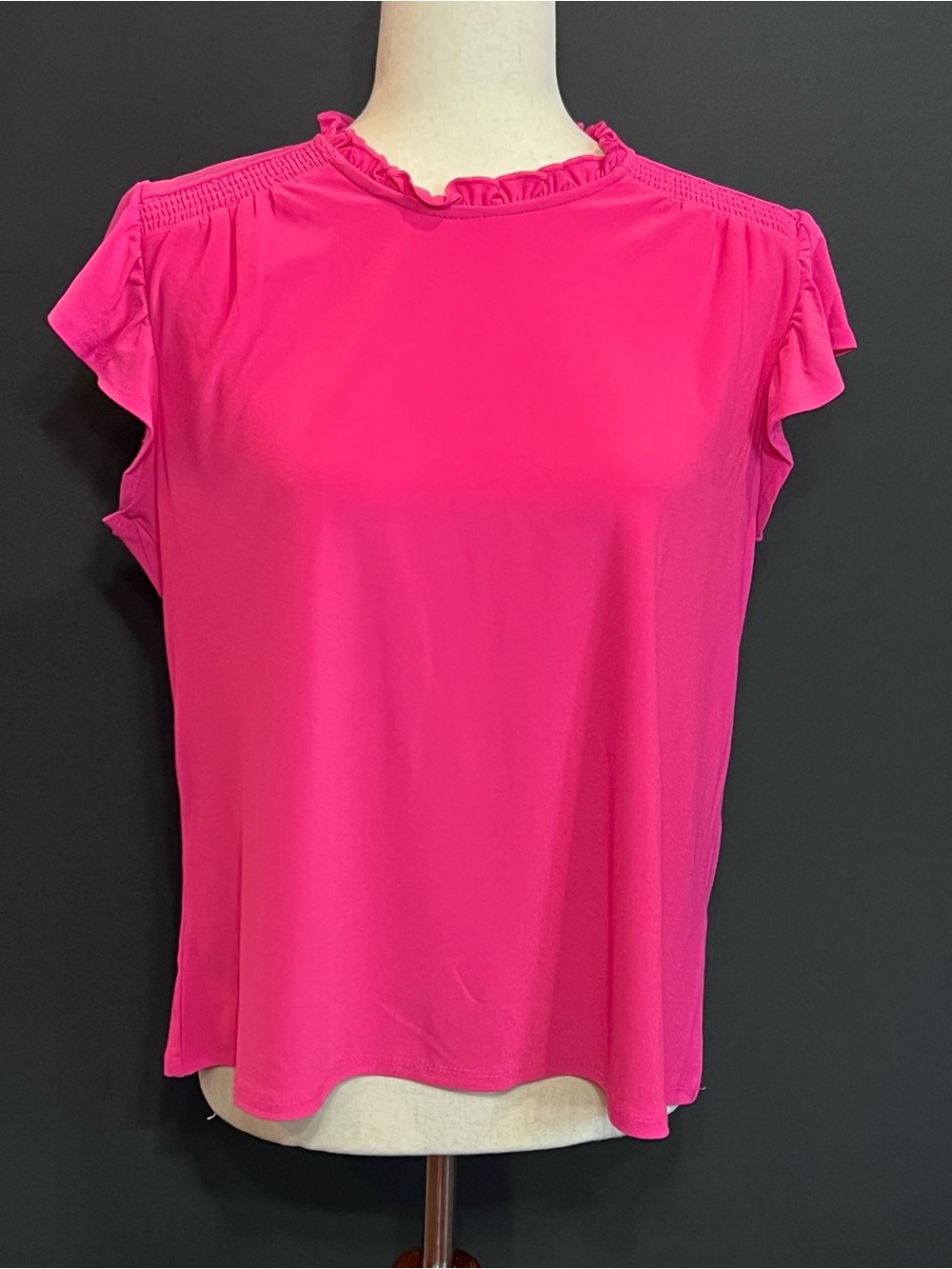 CeCe Hot Pink Ruffle Neck Flutter Sleeve Blouse